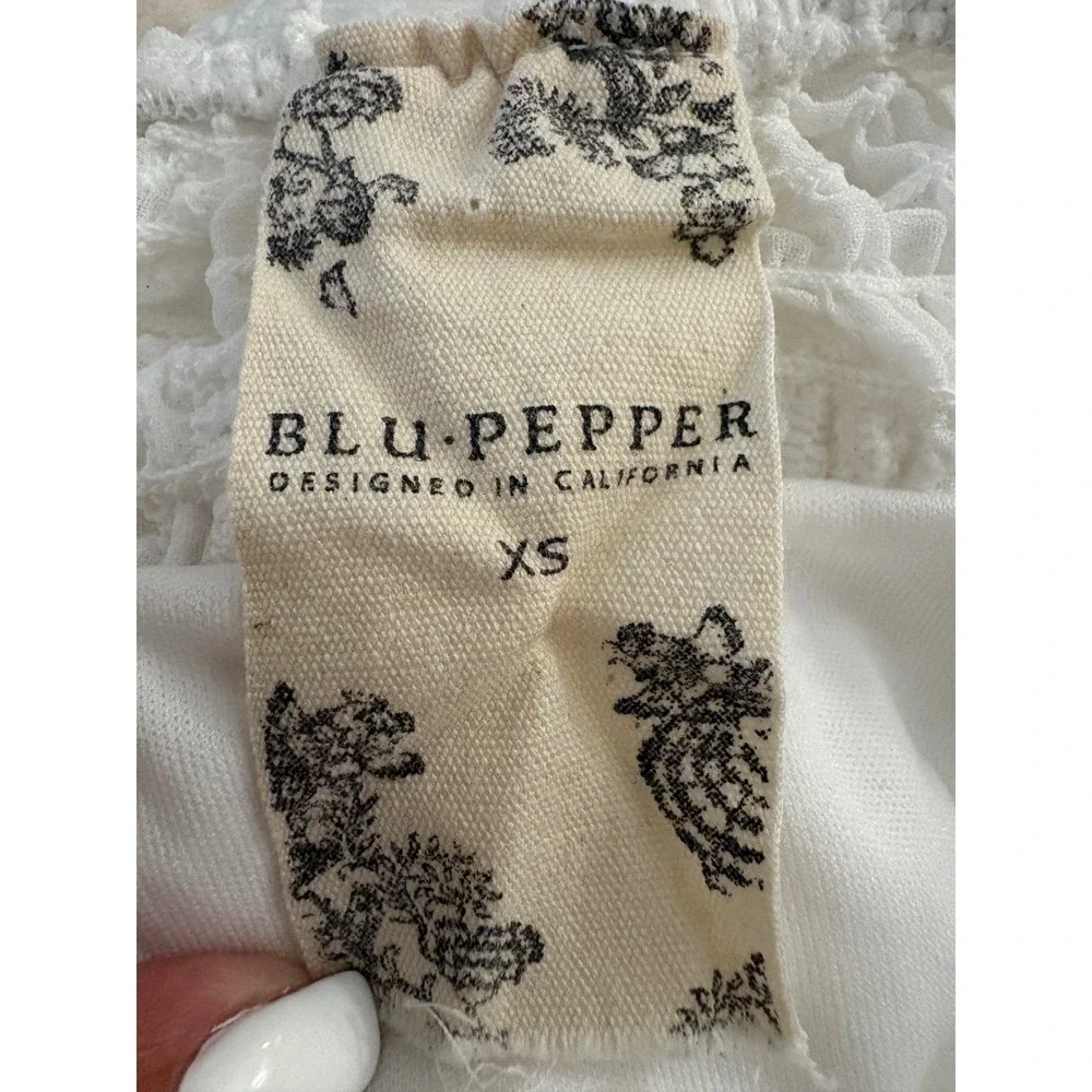 Blu Pepper Mini Skirt Women White Embroidered Tiered Skirt Tassel Drawstring XS